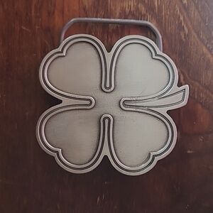 Four leaf clover belt buckle pewter